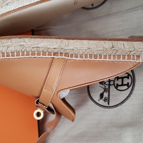 Hermes Espadrille Mule Brown Natural Goatskin Kelly Buckle size 40EU or 10US - Picture 16 of 17